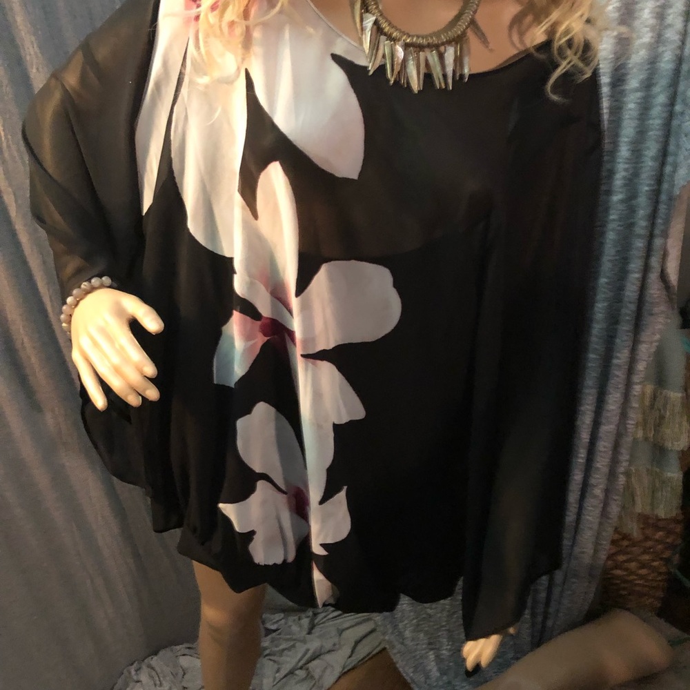 Alfani Sheer print black top